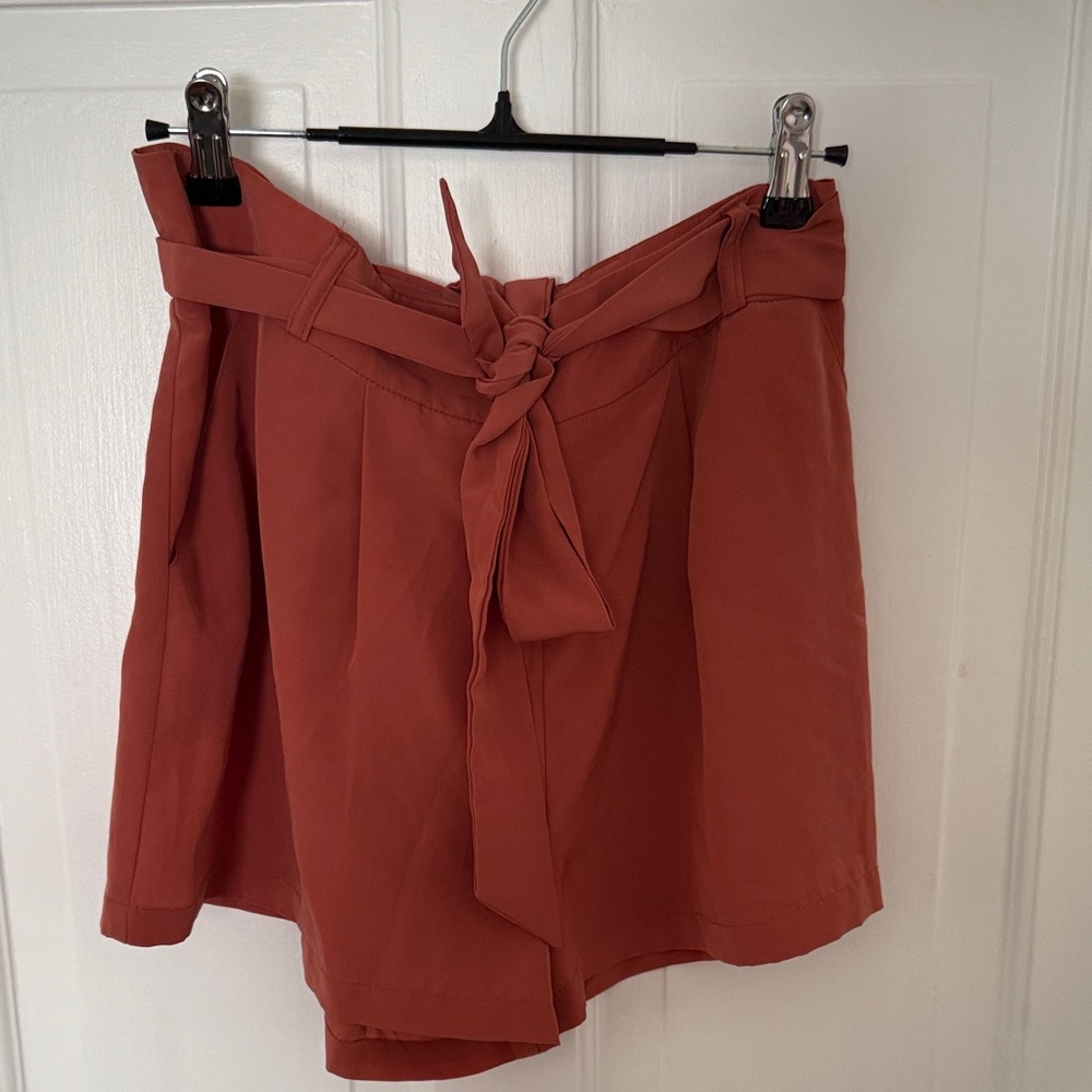 Rust Orange Tie-Waist Shorts